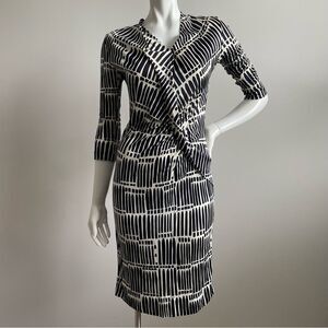 RENA LANGE Navy Blue & White 3/4 Length Sleeve Career Wear Dress